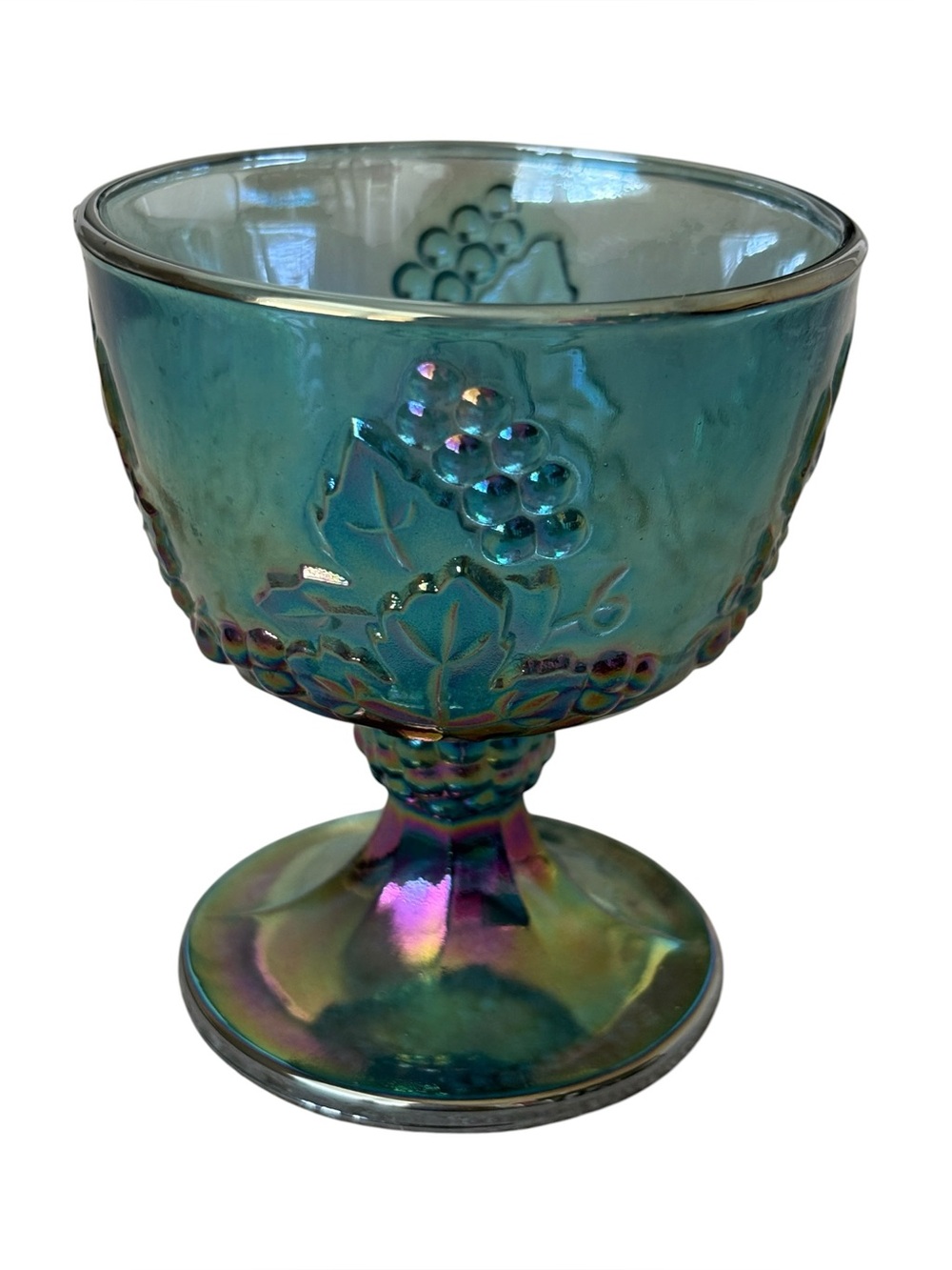 Indiana Glass Blue Carnival Class Harvest Grape 70s Open Sugar Bowl
